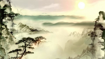 中国风水墨山水树叶飘动视频素材